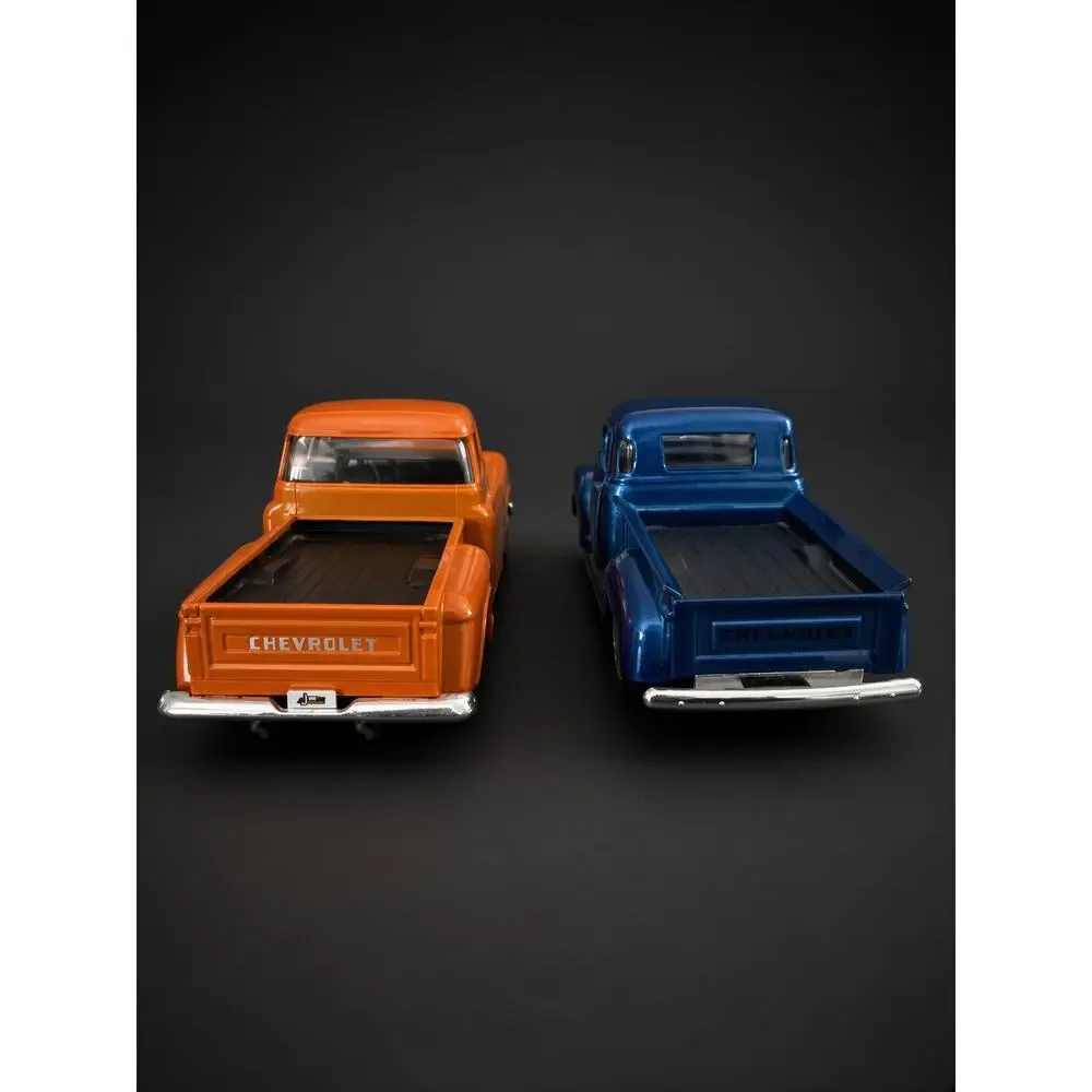 Mini Diecast Stepside Truck Set of 2 Orange Flames Metallic Blue Vintage